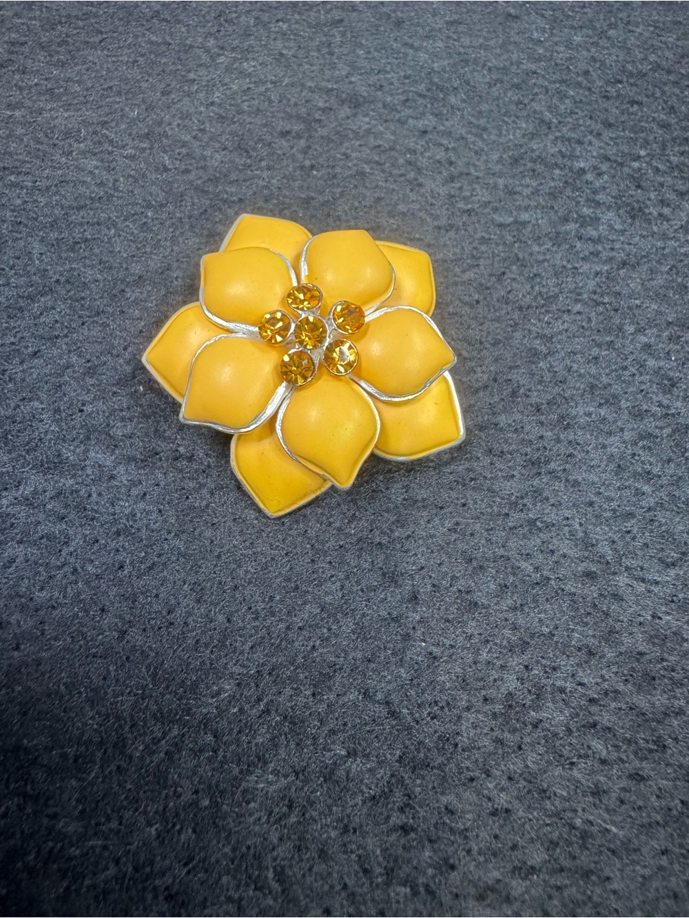 Vintage Yellow Enamel Tiered Flower Brooch Pin Topas Rhinestone